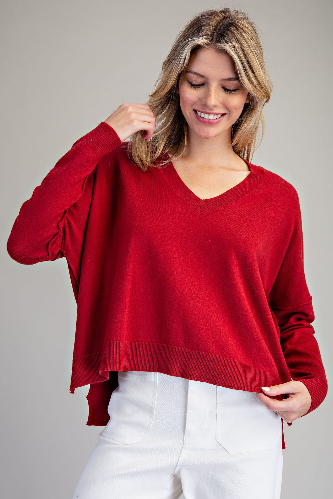 Teagan V-Neck Sweater - Merlot