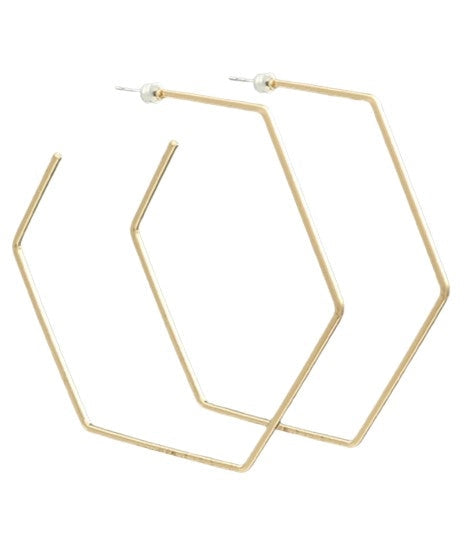 Pierce + Hide Gold Hexagon Hoop Earrings