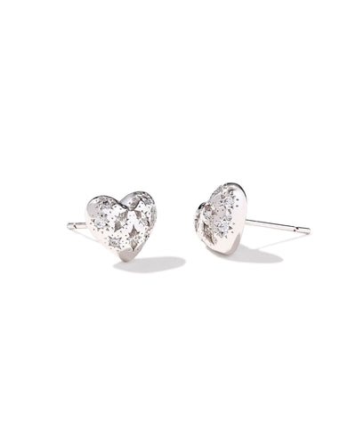 Kendra Scott Holland Silver Heart Stud Earrings in White Crystal