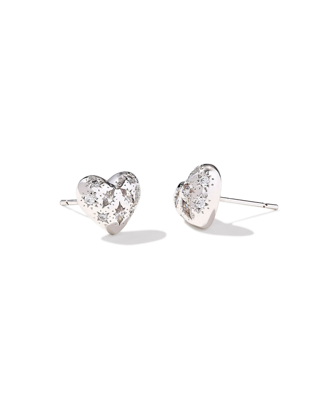 Kendra Scott Holland Silver Heart Stud Earrings in White Crystal