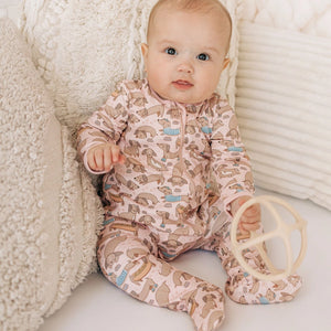 Magnolia Baby Zip Footie - Dusty Rose Dachshund