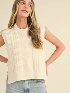 Carlie Cable Knit Side Tie Sweater Vest - Ivory