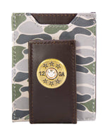 Shotshell Men's Magnetic Front Pocket Old School Camo Leather Wallet.: Green/Gray Camo