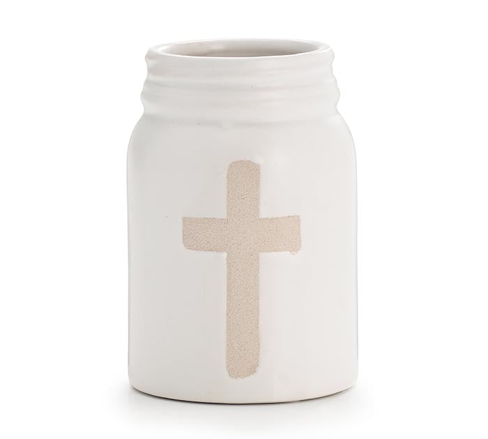 White Clay Cross Mason Jar Vase