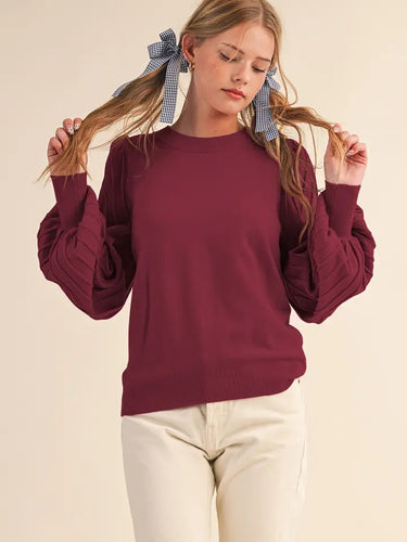 Destiny Puff Sleeve Top - Mauve Wine