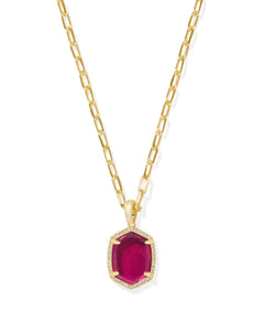 Kendra Scott Daphne Gold Pave Frame Short Pendant Necklace in Berry Mica