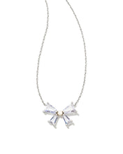 Load image into Gallery viewer, Kendra Scott Blair Silver Bow Short Pendant Necklace in White Crystal