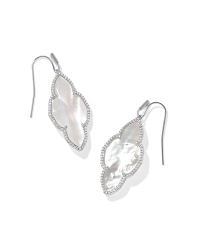 Kendra Scott Abbie Silver Pave Frame Drop Earrings in Ivory Mother of Pearl