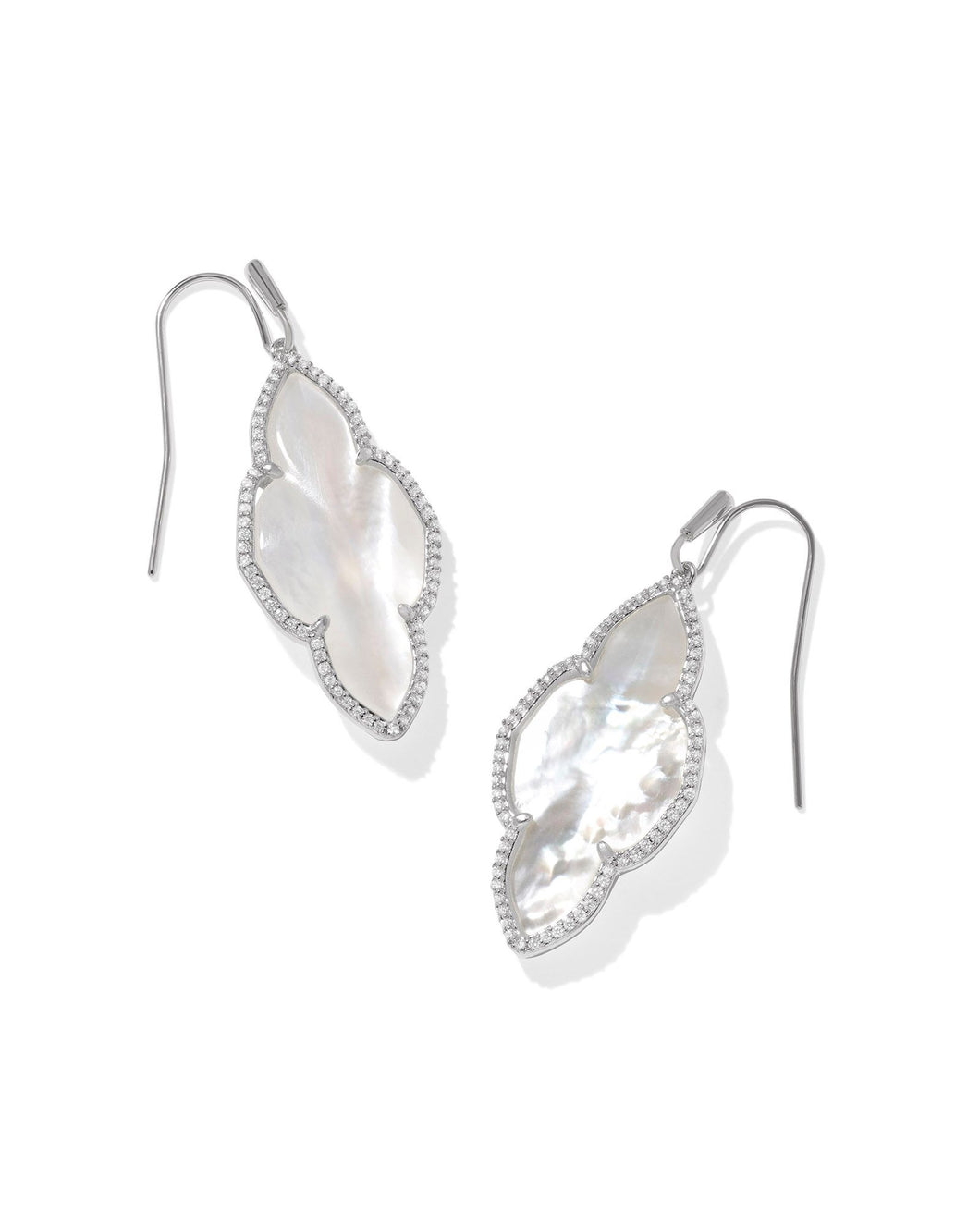 Kendra Scott Abbie Silver Pave Frame Drop Earrings in Ivory Mother of Pearl