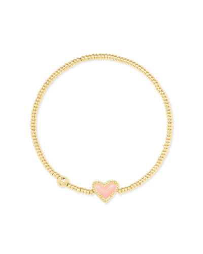 Kendra Scott Ari Gold Pave Heart Stretch Bracelet in Rose Quartz