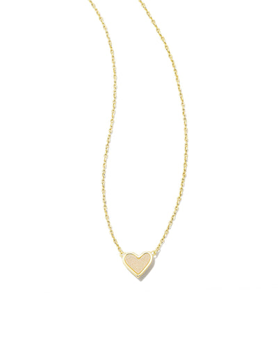 Kendra Scott Framed Ari Heart Short Gold Pendant Necklace in Iridescent Drusy