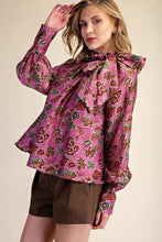 Load image into Gallery viewer, Floral Ruffle Neck Long Sleeve Blouse - Pink
