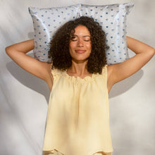 Load image into Gallery viewer, Standard Satin Pillowcase - Pearlized Cream &amp; Coastal Blue Print