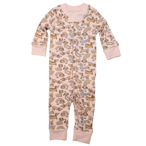 Magnolia Baby Zip Pajamas - Dusty Rose Dachshund