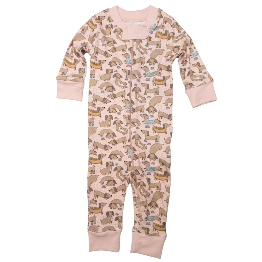Magnolia Baby Zip Pajamas - Dusty Rose Dachshund