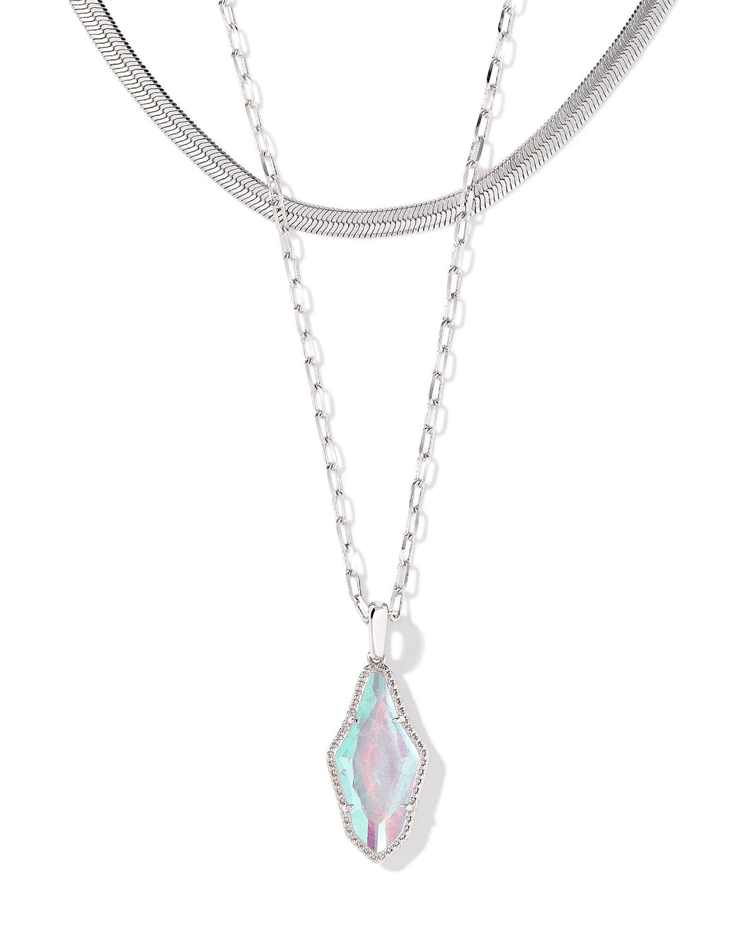 Kendra Scott Evelyn Silver Multi Strand Necklace in Rock Crystal Dichroic