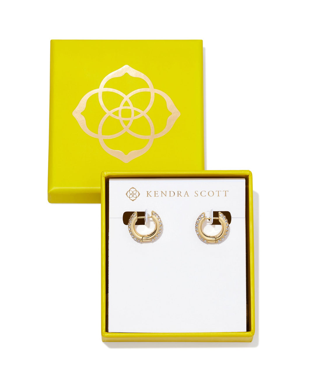 Kendra Scott Boxed Mikki Gold Pave Huggie Earrings in White Crystal