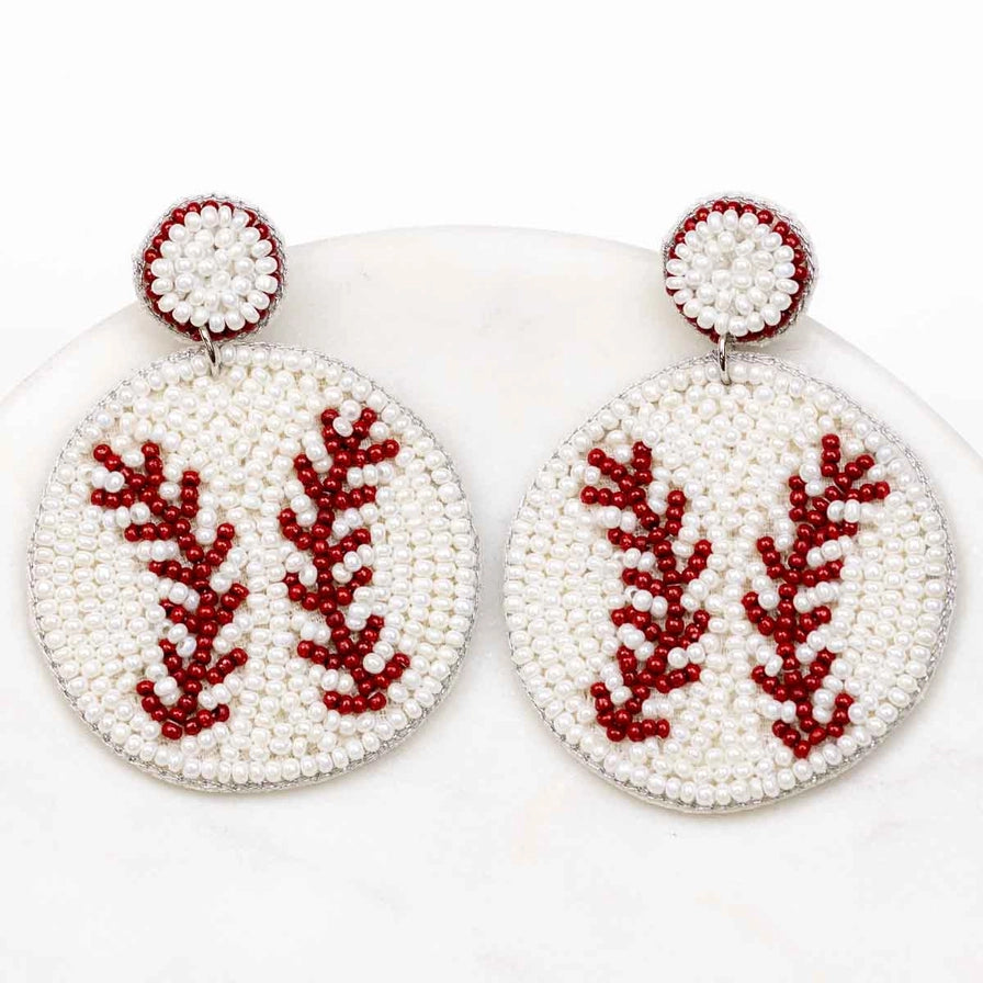 Baseball Beaded Drop Earrings