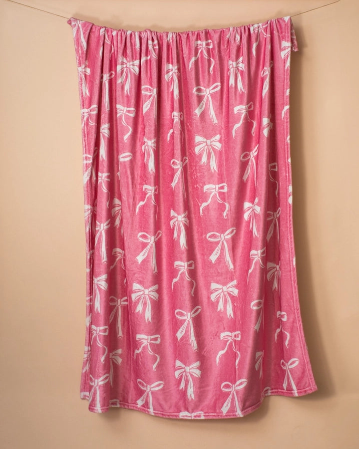 Hannah Bow Throw Blanket - Pink