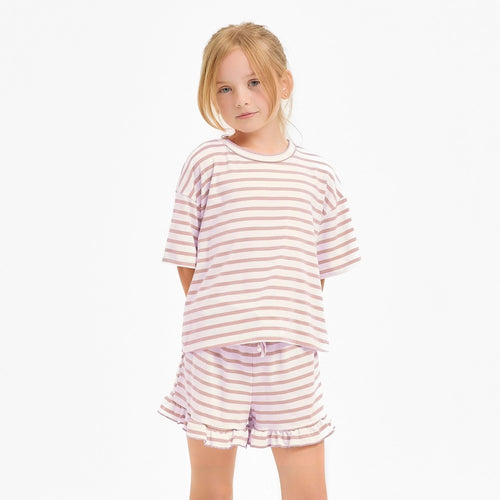 Stripes For Days Girl's Set {Top} - Dusty Pink