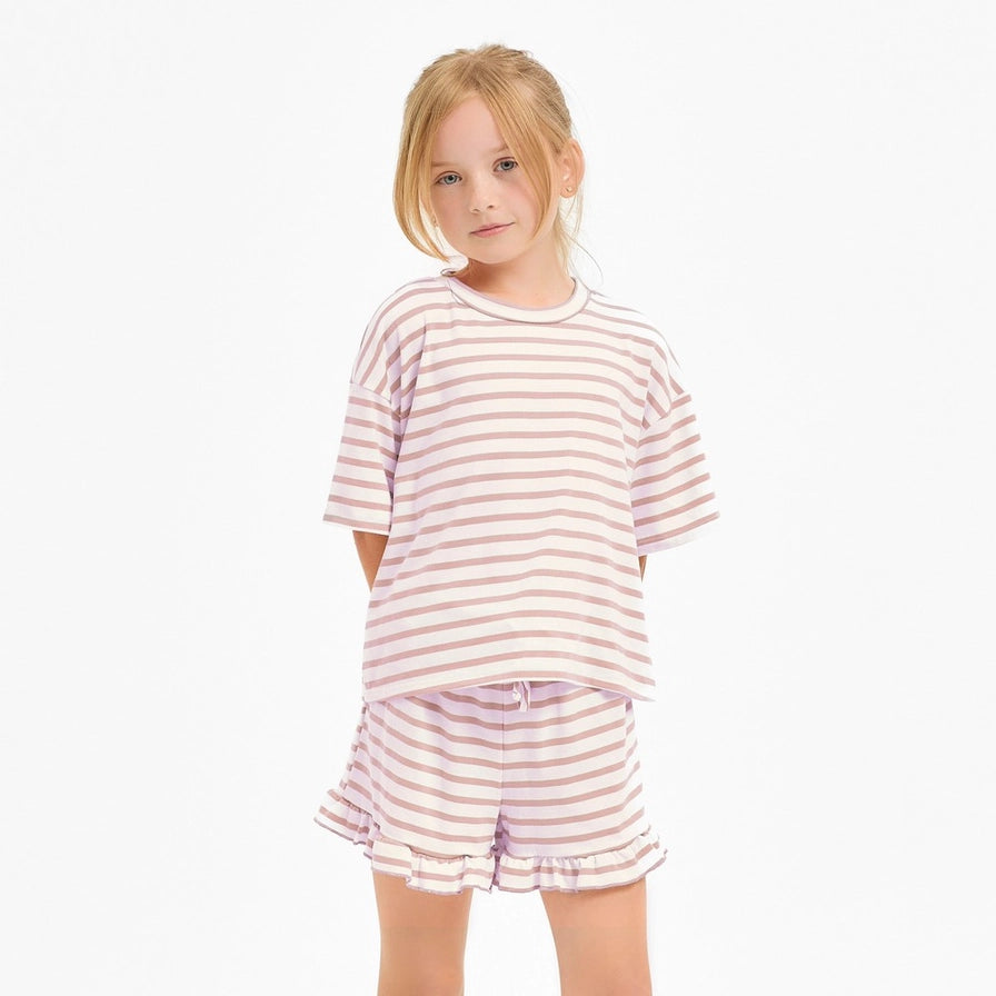 Stripes For Days Girl's Set {Top} - Dusty Pink