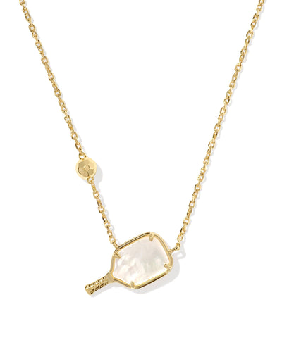 Kendra Scott Pickleball Gold Short Pendant Necklace in Ivory Mother-of-Pearl