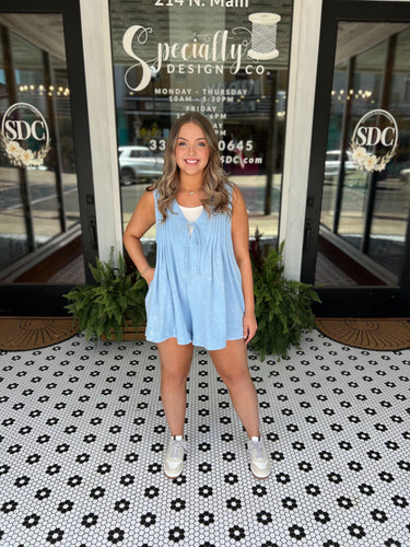 Kendall Pleated Romper - Blue