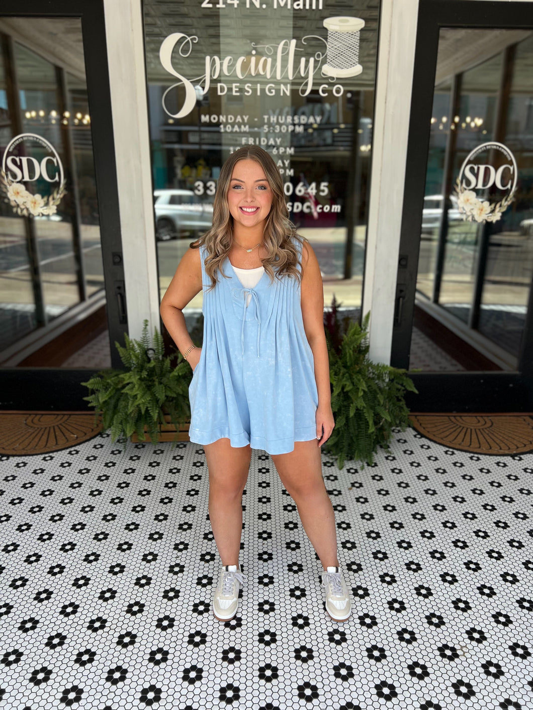Kendall Pleated Romper - Blue