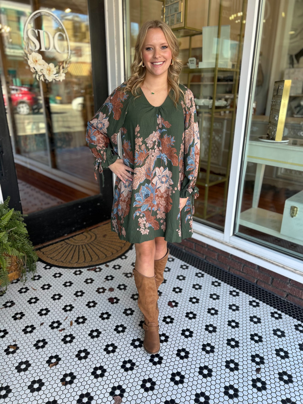 Jennifer Botanical Mini Dress - Olive