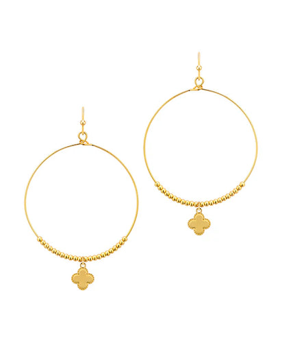 Gold Circle Clover Dangle Earrings