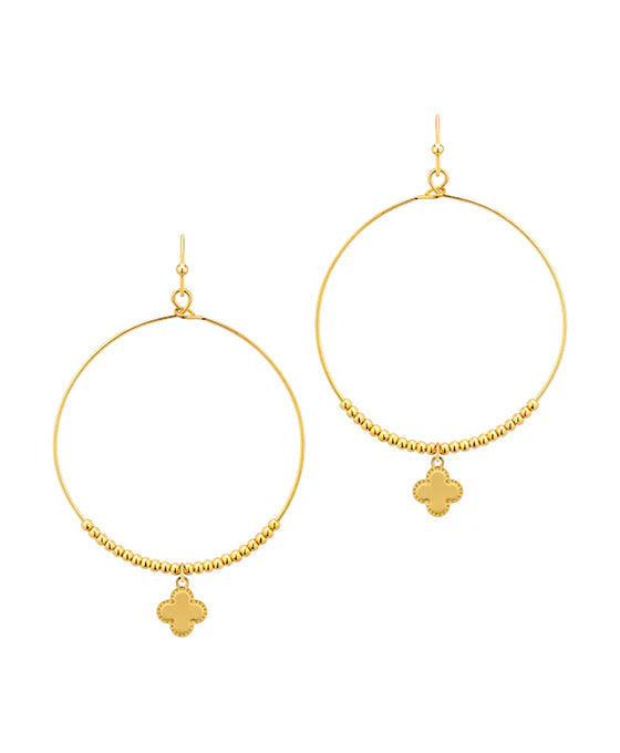 Gold Circle Clover Dangle Earrings
