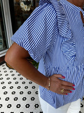 Load image into Gallery viewer, Bayleigh Striped Ruffle Top - Blue