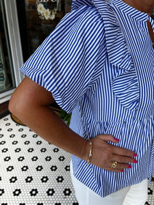Bayleigh Striped Ruffle Top - Blue