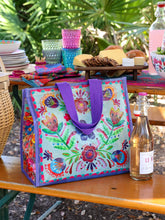 Load image into Gallery viewer, Natural Life Insulated Cooler Tote - Dusty Blue Folk Flower