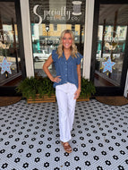 Swiss Dot Button Up - Heathered Blue