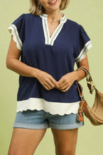 Load image into Gallery viewer, Linen Flutter Sleeve Top - Navy