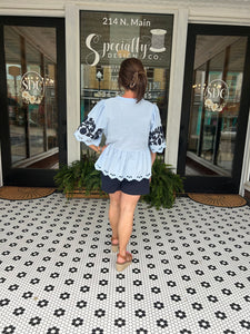 Charlotte Peplum Top - Light Blue