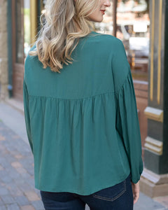 Grace & Lace Boho Lace Trim Top - Evergreen