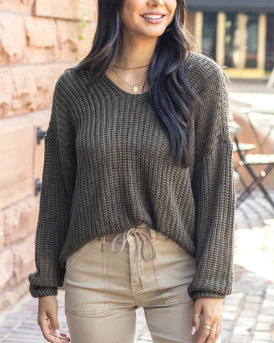 Grace & Lace Boyfriend Slouchy Knit Sweater - Olive