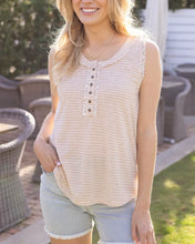 Load image into Gallery viewer, Grace &amp; Lace Snap Up Henley Tank Top - Natural Stripe
