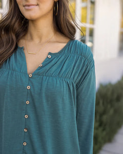 Grace & Lace Button Front Ruched Top - Sea Green