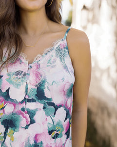 Grace & Lace Button Lace Trim Cami - Watercolor Floral