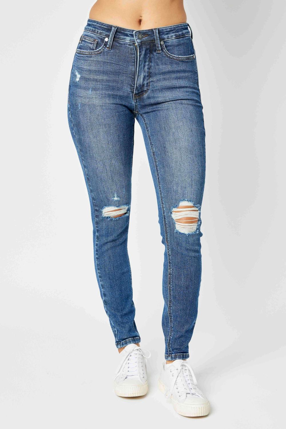 Judy Blue Mid Rise Tummy Control Destroy Skinny Jean