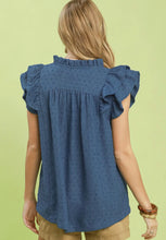 Load image into Gallery viewer, Swiss Dot V-Neck Top - Heathered Blue