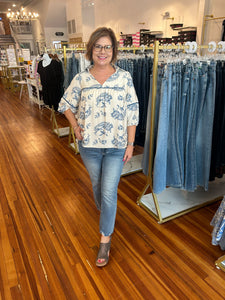Bri Vintage Print Top - Blue *Regular & Curvy*