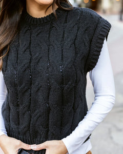 Grace & Lace Cable Knit Sweater Vest - Black