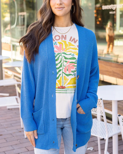 Grace & Lace Oversized Comfy Knit Blue Cardigan - Blue