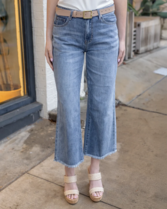 Grace & Lace Mel's Fave Wide Leg Cropped Denim - Non-Distressed Mid-Wash