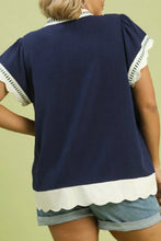 Load image into Gallery viewer, Linen Flutter Sleeve Top - Navy