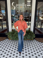 Mineral Wash Bubble Sleeve Top - Rust